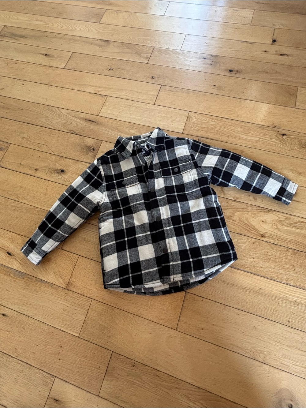 2/$35 - Kids Black & White Plaid Sherpa Jacket